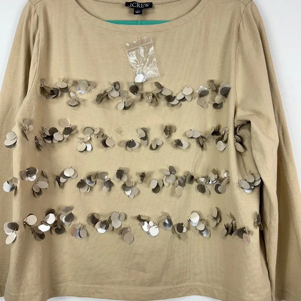 NWOT J.Crew Women's Boat Neck Sequin Top L Whimsy Preppy